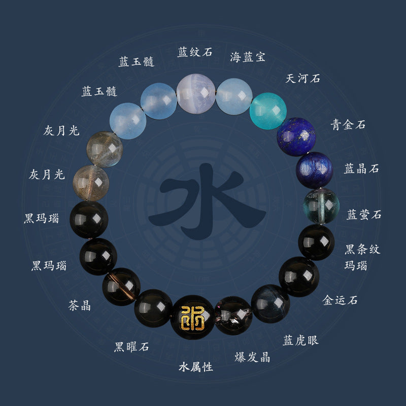 （水）五行水晶手鍊五行缺金木水火土好運手串五行平衡天然瑪瑙手鍊